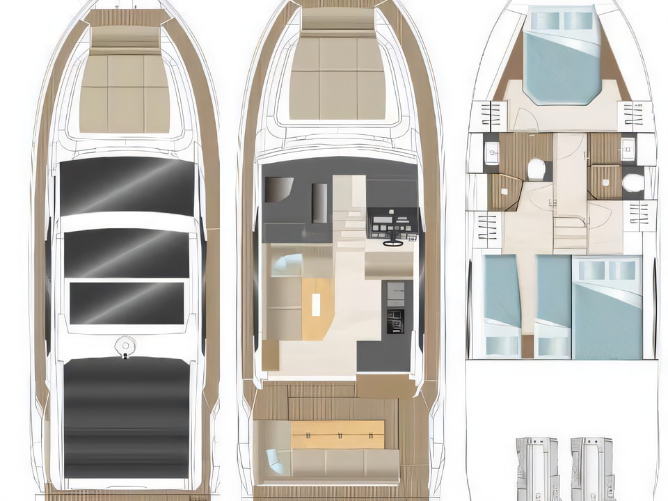 Sealine C390 yacht layout 3 cabins Croatia charter