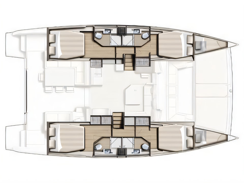Layout of Bali 4.5 catamaran with 6 cabins Croatia yacht charter