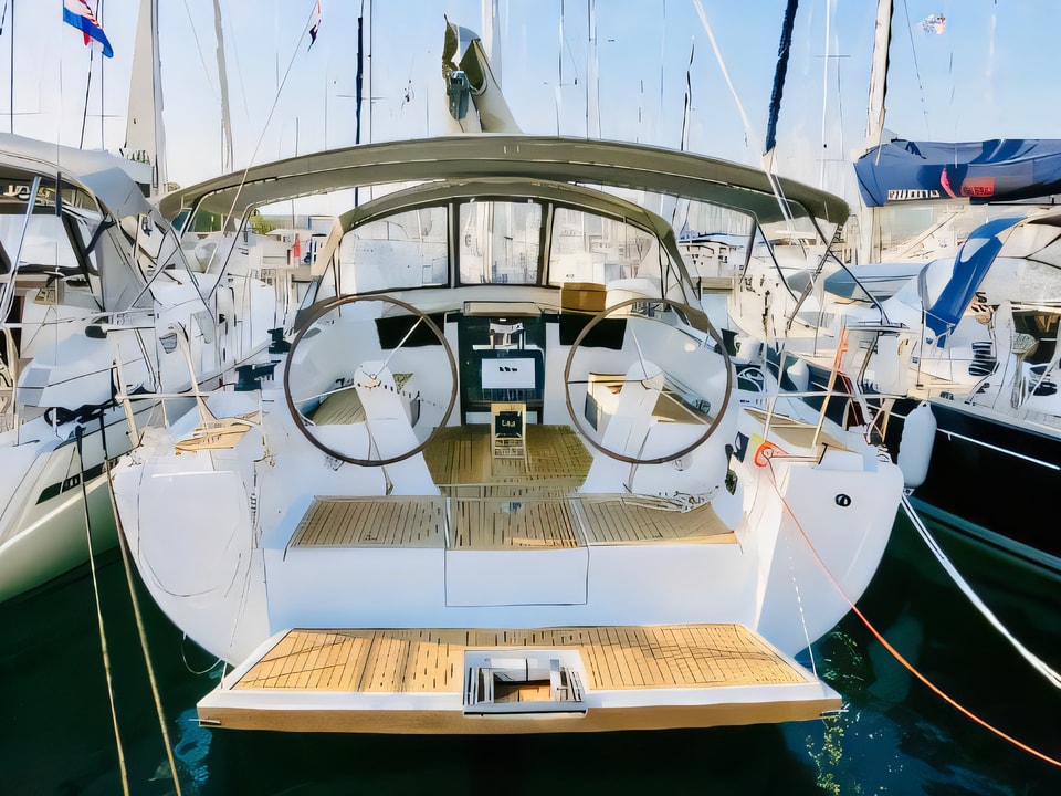Exterior overview of Hanse 388 sail boat for charter from Milna Marina Vlaska in the Split sailing area Croatia