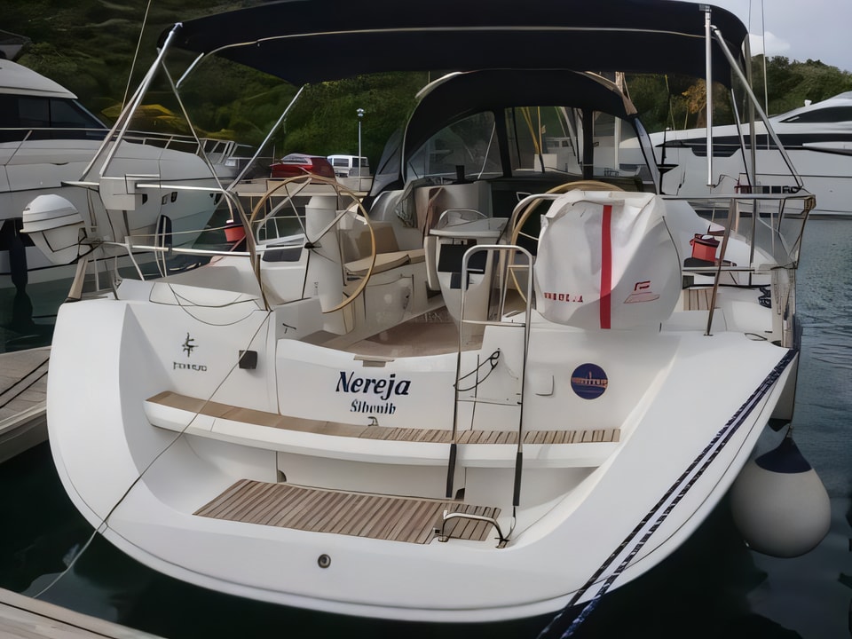 Exterior overview of Sun Odyssey 42i sail boat for charter from Biograd Kornati in the Zadar sailing area Croatia