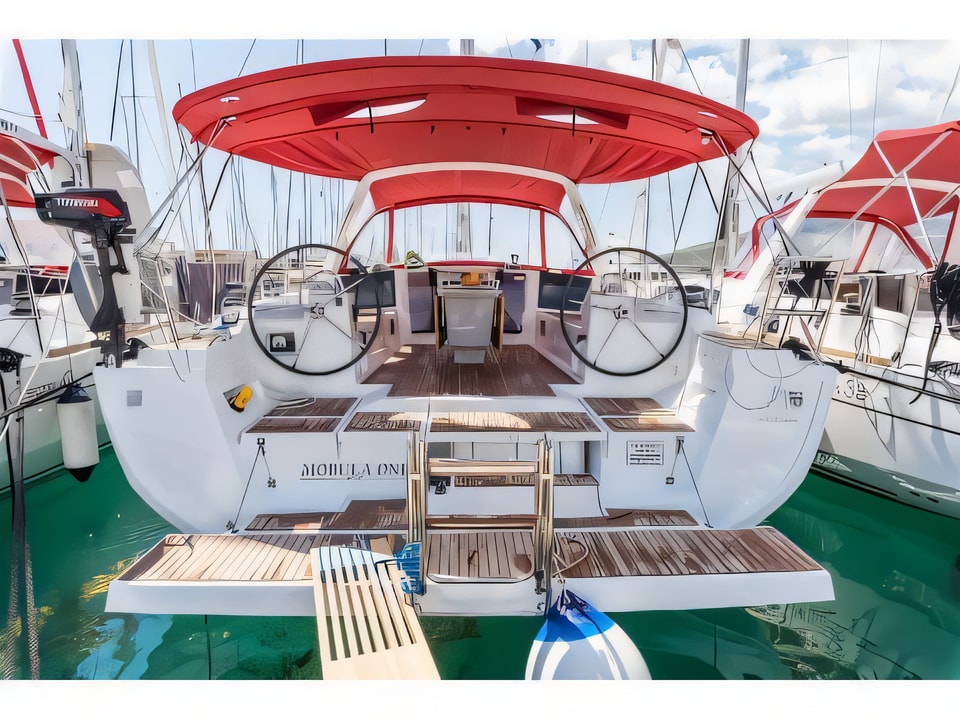 Exterior overview of Oceanis 45 sail boat for charter from Split ACI Marina in the Split sailing area Croatia