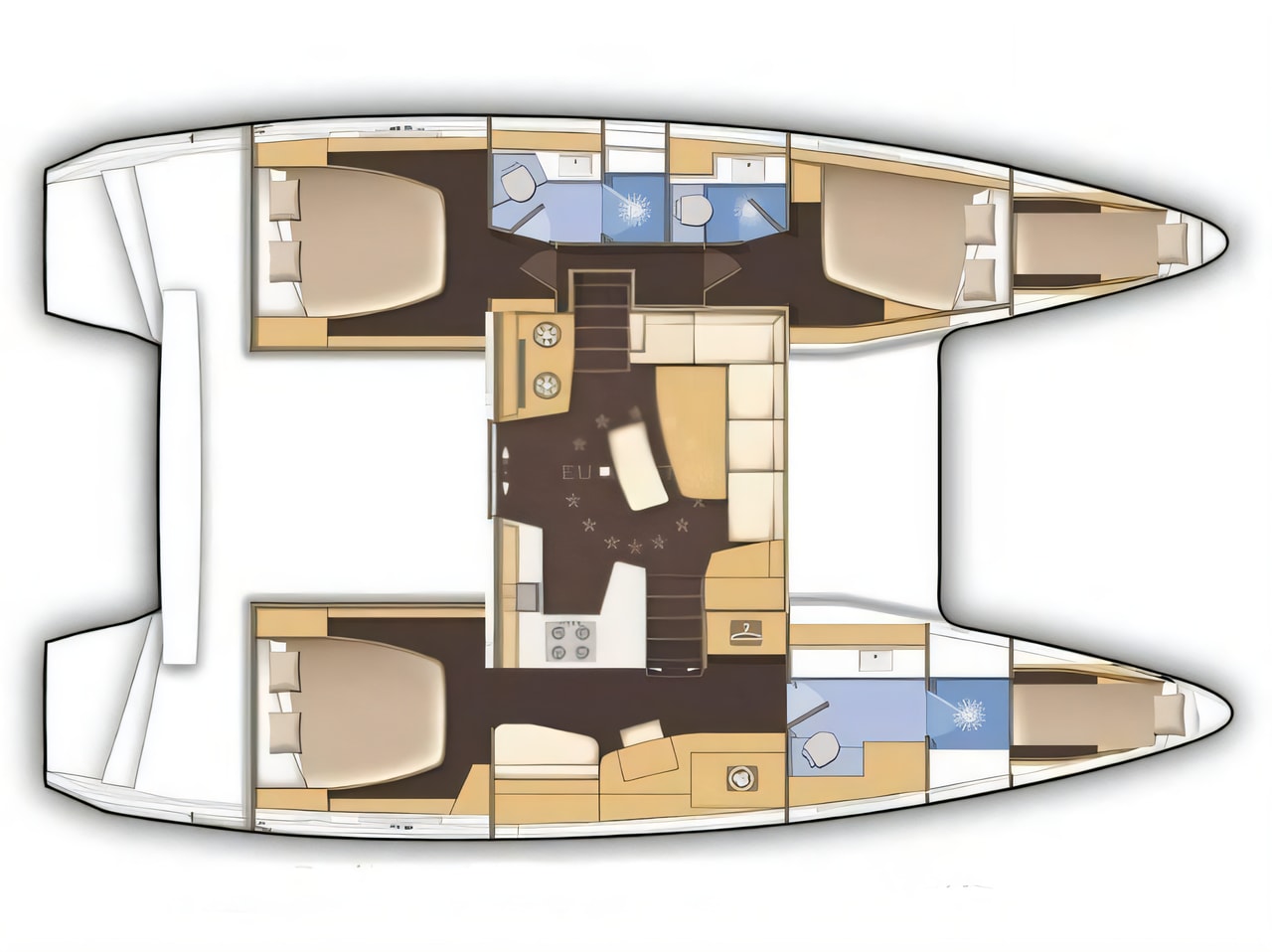Interior of Lagoon 42 owner version catamaran with 3 cabins Croatia yacht charter