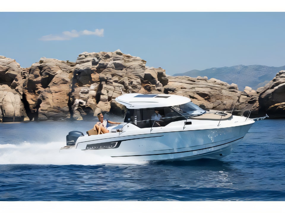 Exterior overview of Merry Fisher 795 motor boat for charter from SCT Marina Trogir in the Split sailing area Croatia