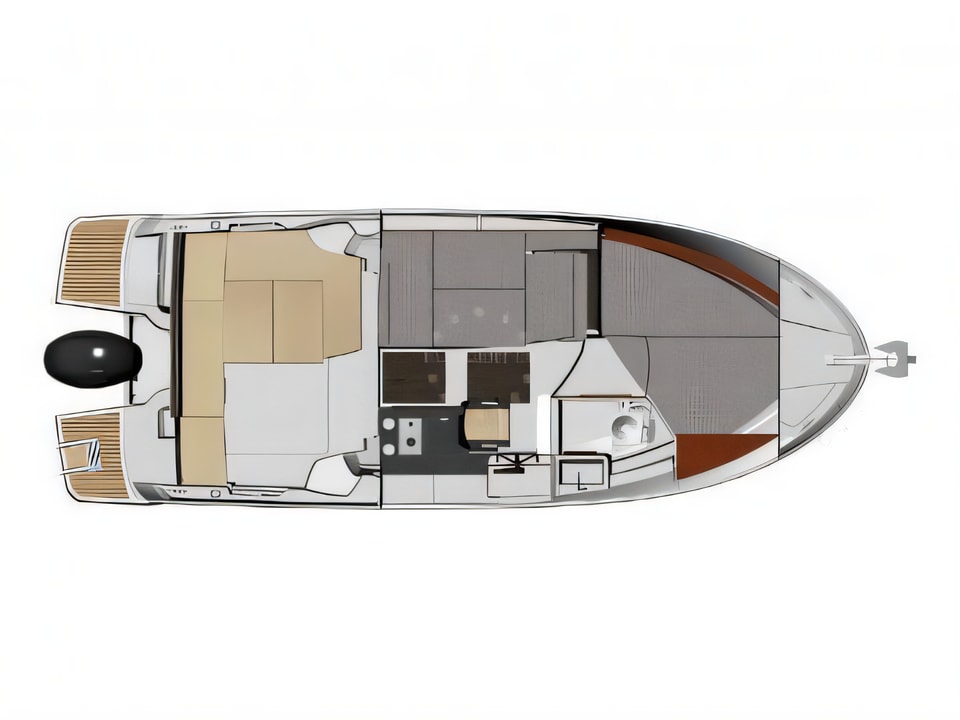Layout of Merry Fisher 795 motor boat with 1 cabins Croatia yacht charter
