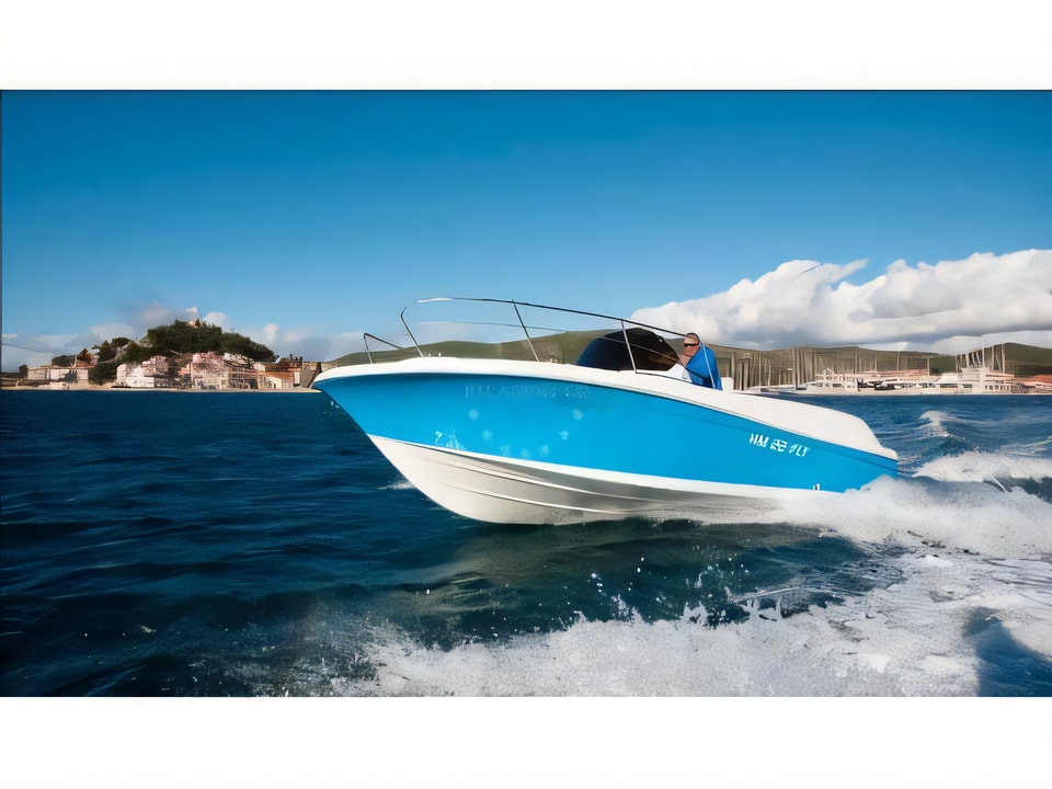 Exterior overview of HM 22 Fly motor boat for charter from SCT Marina Trogir in the Split sailing area Croatia