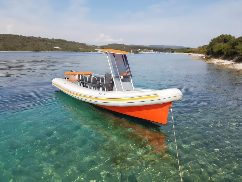 Exterior overview of Colnago 27 motor boat for charter from SCT Marina Trogir in the Split sailing area Croatia