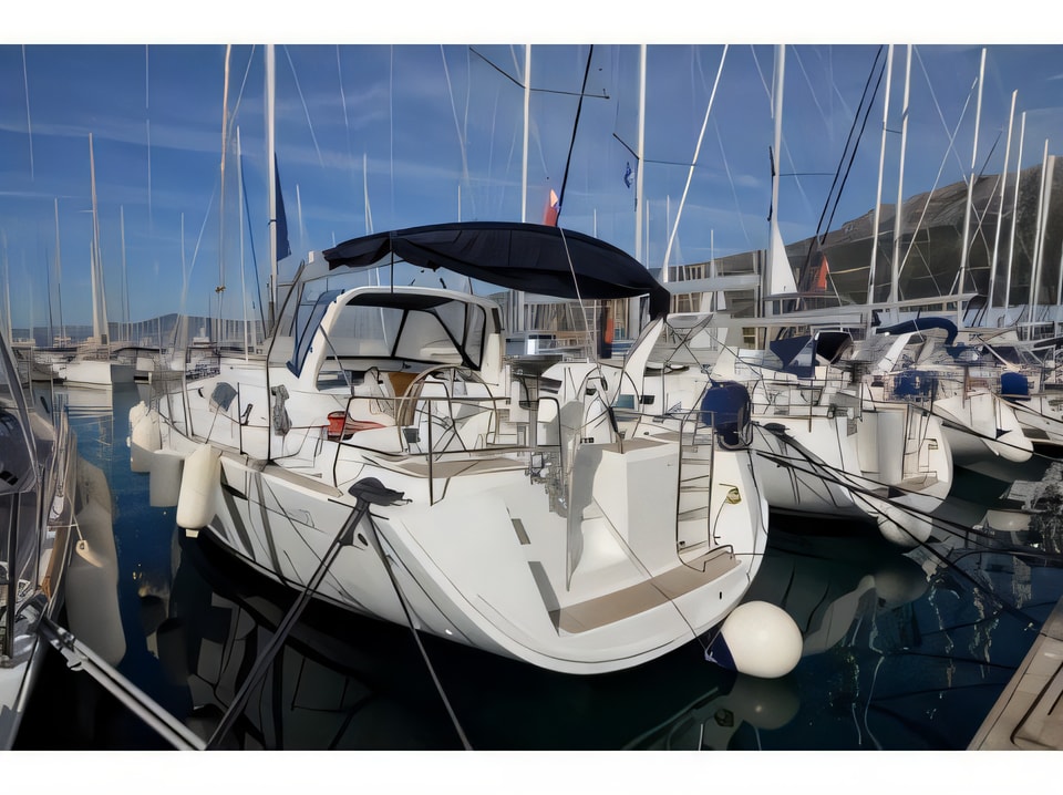 Exterior overview of Oceanis 50 Familiy sail boat for charter from Sukosan Marina Dalmacija in the Zadar sailing area Croatia