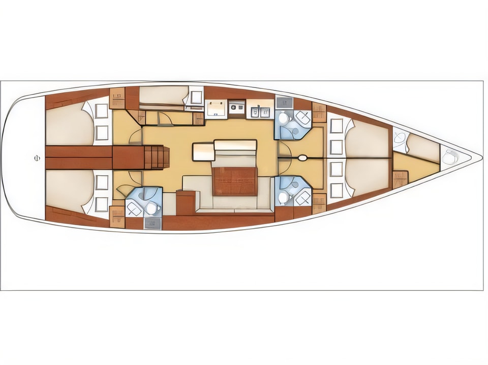 Layout of Oceanis 50 Familiy sail boat with 5 cabins Croatia yacht charter