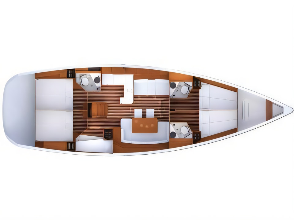 Layout of Jeanneau 53 sail boat with 5 cabins Croatia yacht charter