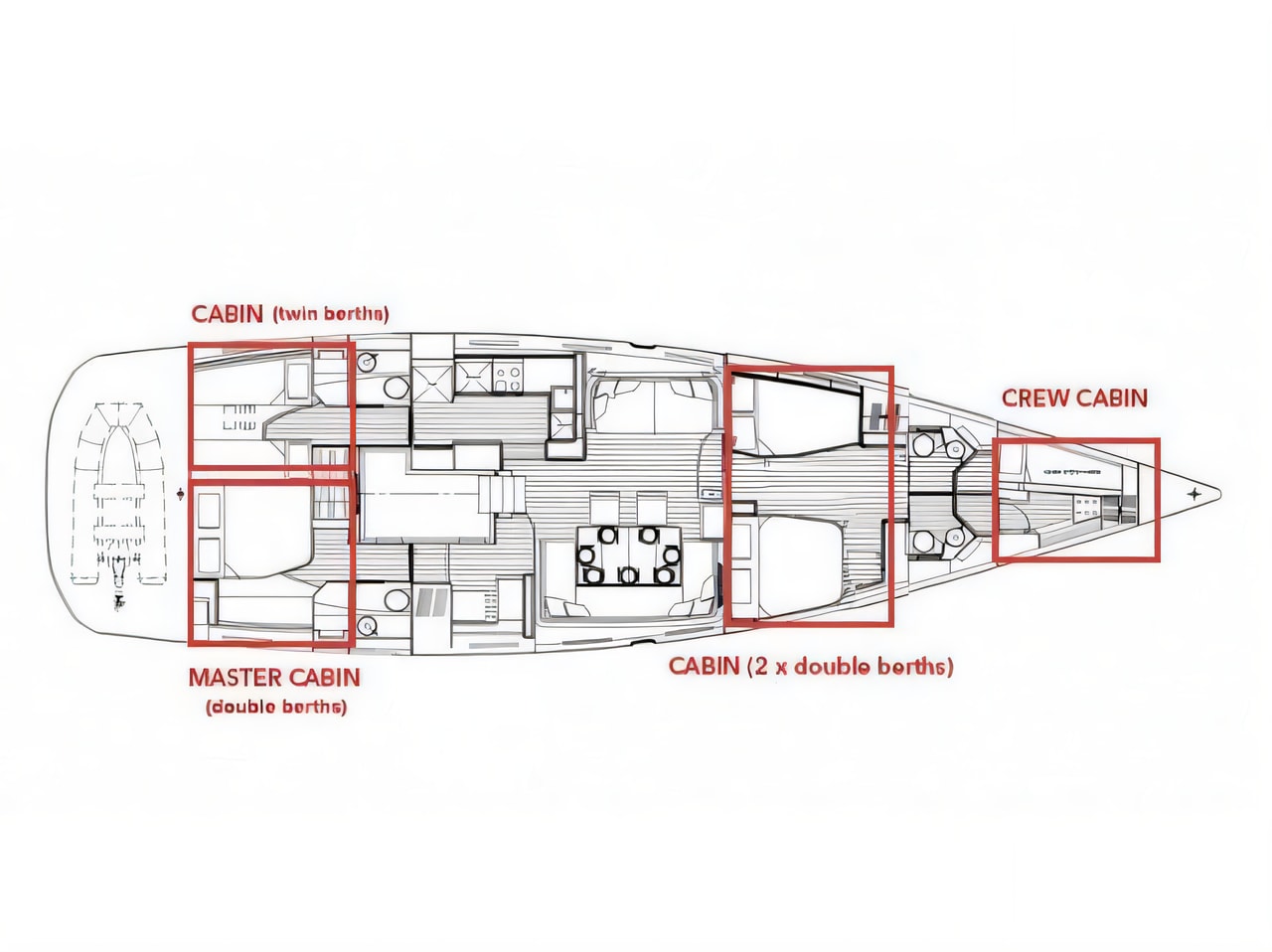 Interior of Jeanneau 64 sail boat with 3 cabins Croatia yacht charter