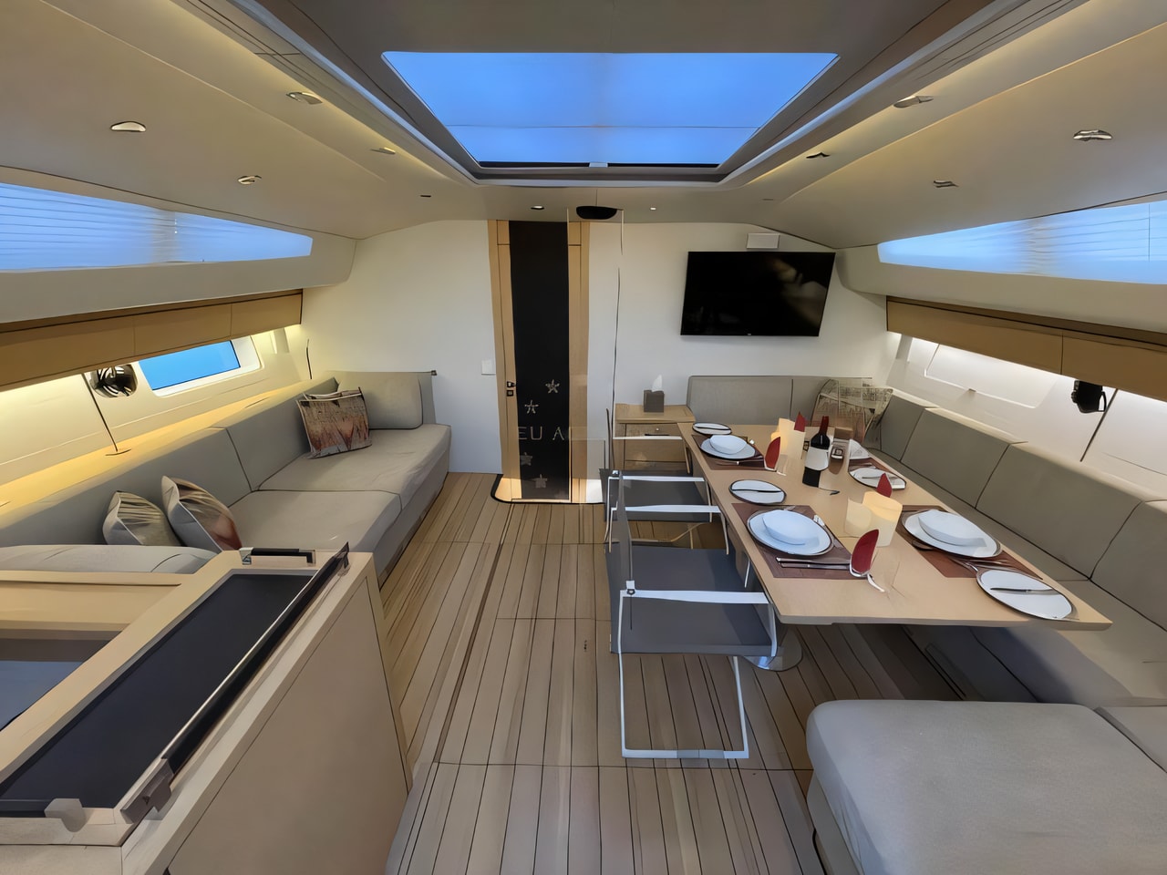 Layout of Jeanneau 64 sail boat with 3 cabins Croatia yacht charter