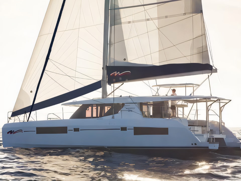 Exterior overview of Moorings 4500 catamaran for charter from Agana Marina in the Split sailing area Croatia