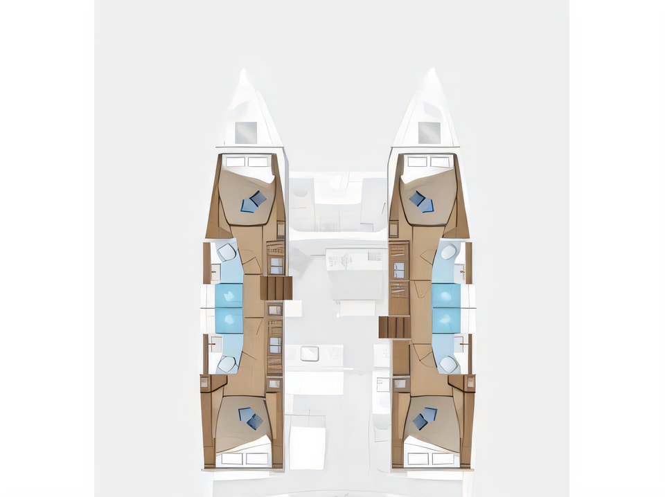 Layout of Lagoon 46 Fly catamaran with 6 cabins Croatia yacht charter