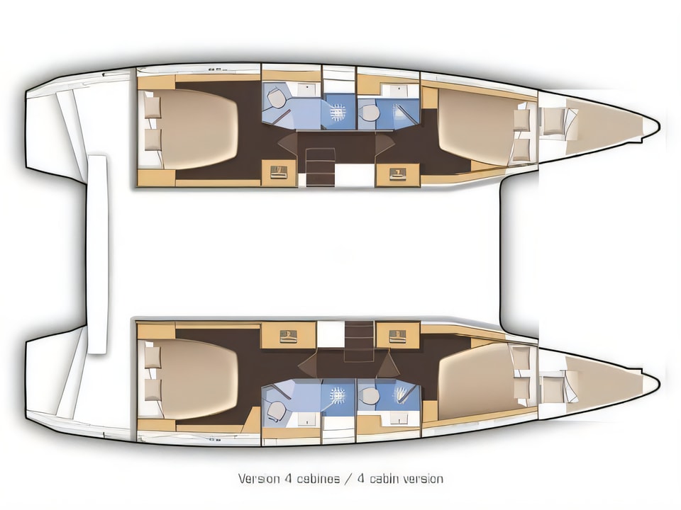 Layout of Lagoon 42 catamaran with 6 cabins Croatia yacht charter