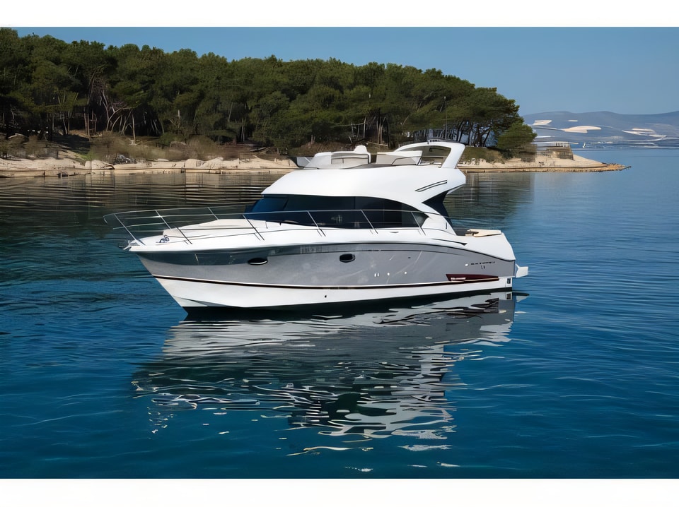 Exterior overview of Antares 36 Fly motor boat for charter from Zadar Marina Borik in the Zadar sailing area Croatia