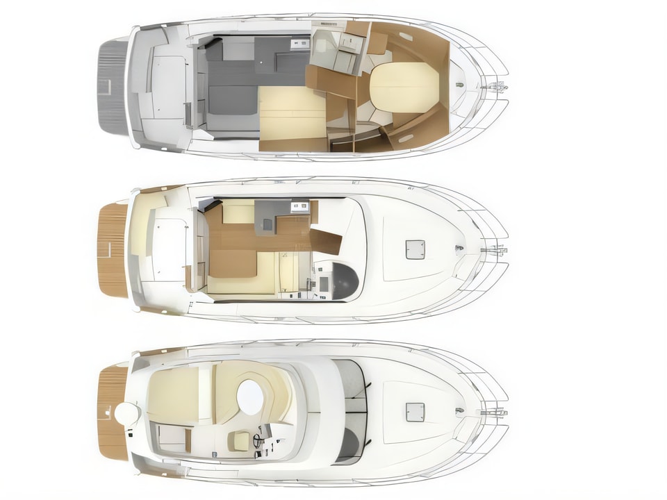 Layout of Antares 36 Fly motor boat with 2 cabins Croatia yacht charter