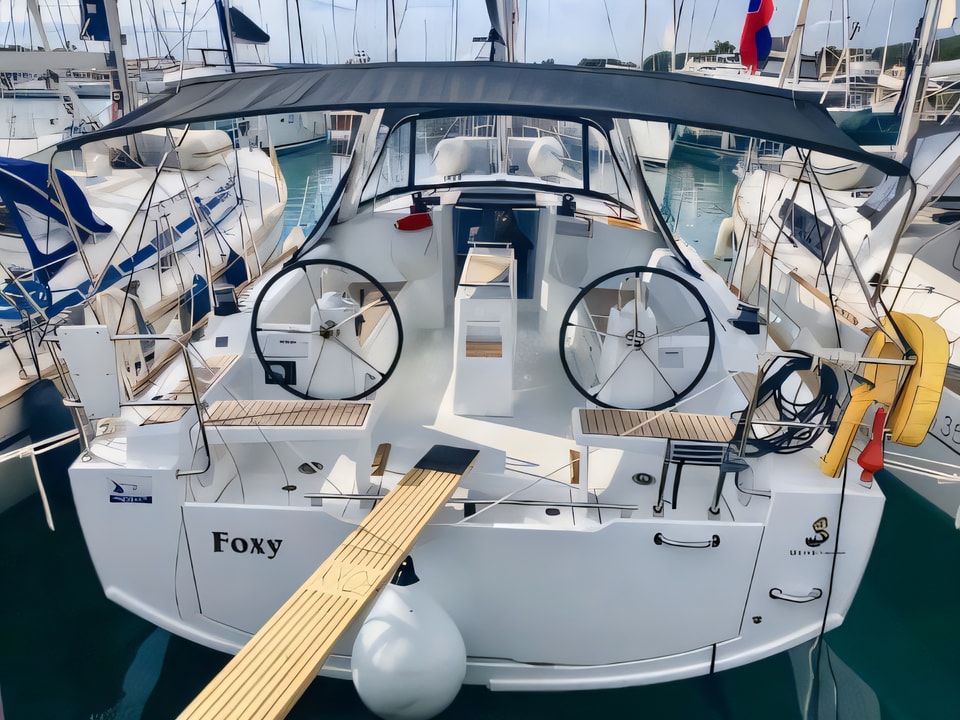 Exterior overview of Oceanis 38.1 sail boat for charter from Sukosan Marina Dalmacija in the Zadar sailing area Croatia