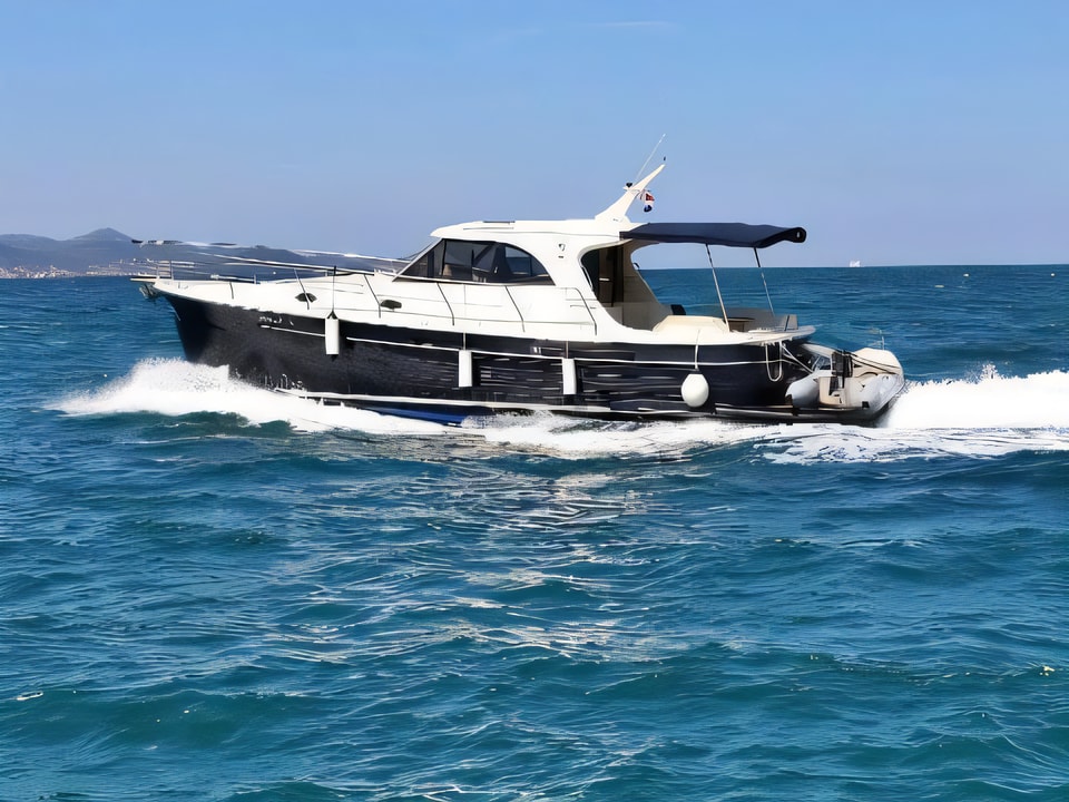 Exterior overview of ADRIANA 44 BT motor boat for charter from Sukosan Marina Dalmacija in the Zadar sailing area Croatia