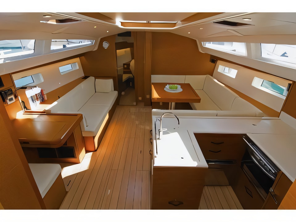 Interior of Jeanneau 51 "LUXE" sail boat with 3 cabins Croatia yacht charter