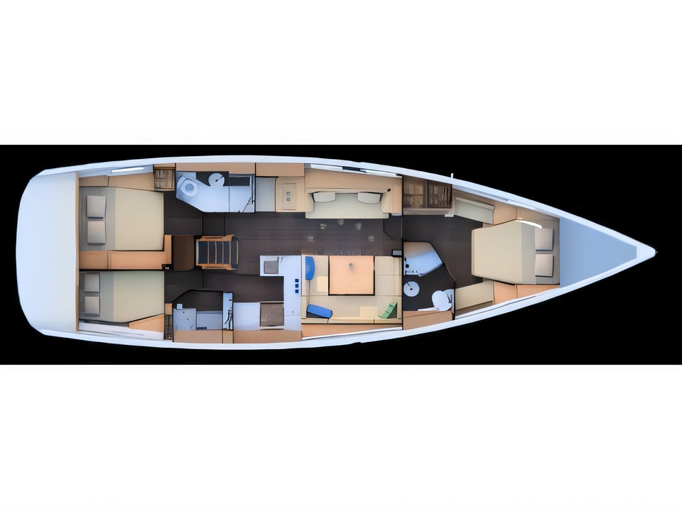Layout of Jeanneau 51 "LUXE" sail boat with 3 cabins Croatia yacht charter