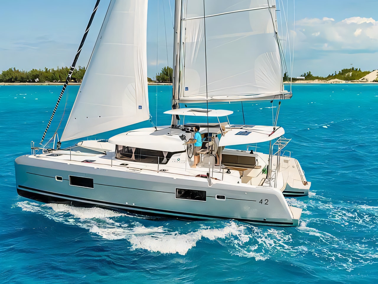 Exterior overview of Lagoon 42 catamaran for charter from Sibenik Marina Mandalina in the Sibenik sailing area Croatia