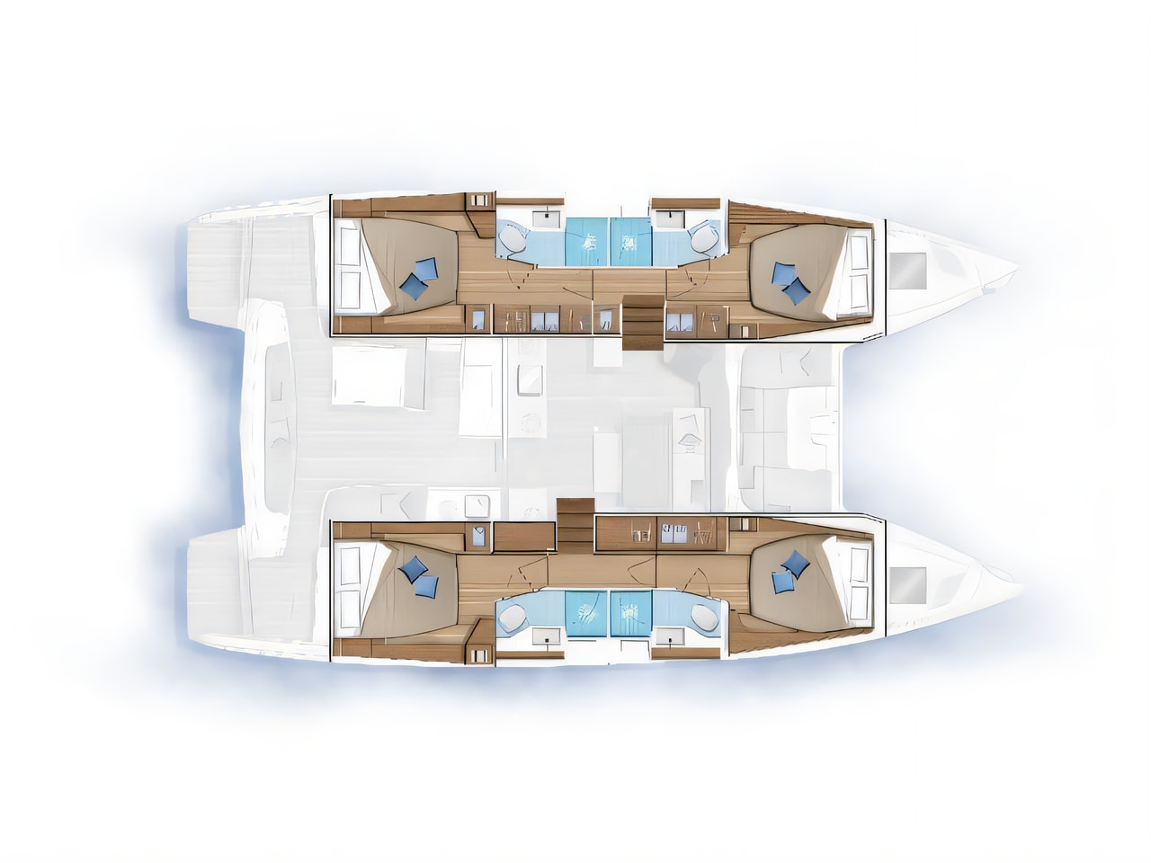 Interior of Lagoon 46 powered by GIN HVAR equipped with generator, A / C (saloon+cabins), ice maker, dishwasher, 2 electric scooter, knee board, 2 SUP, SUP windsurf, donut, snorkelling equipment catamaran with 4 cabins Croatia yacht charter