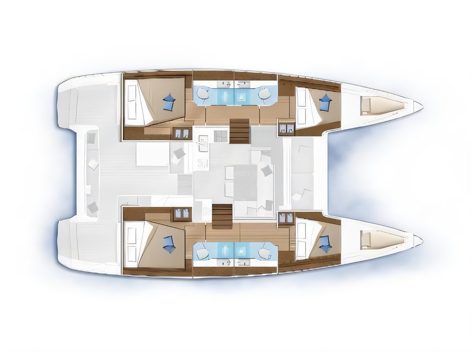 Layout of Lagoon 40 catamaran with 4 cabins Croatia yacht charter