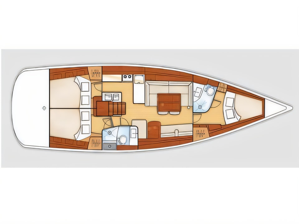 Layout of Oceanis 46 sail boat with 3 cabins Croatia yacht charter