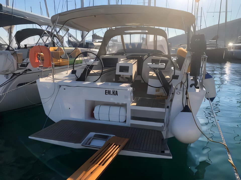 Exterior overview of Dufour 390 Grand Large sail boat for charter from Seget Donji Marina Baotic in the Split sailing area Croatia