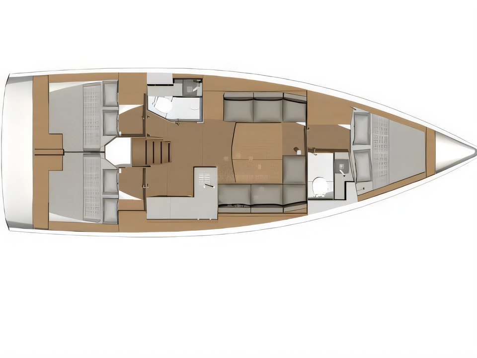 Layout of Dufour 390 Grand Large sail boat with 3 cabins Croatia yacht charter