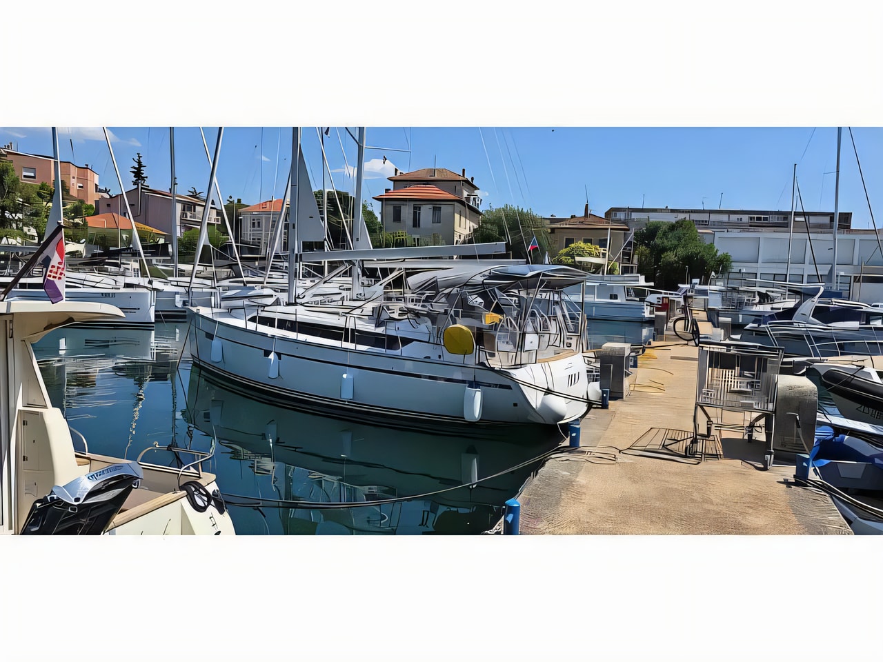 Exterior overview of Bavaria Cruiser 37 sail boat for charter from Zadar Marina in the Kornati sailing area Croatia