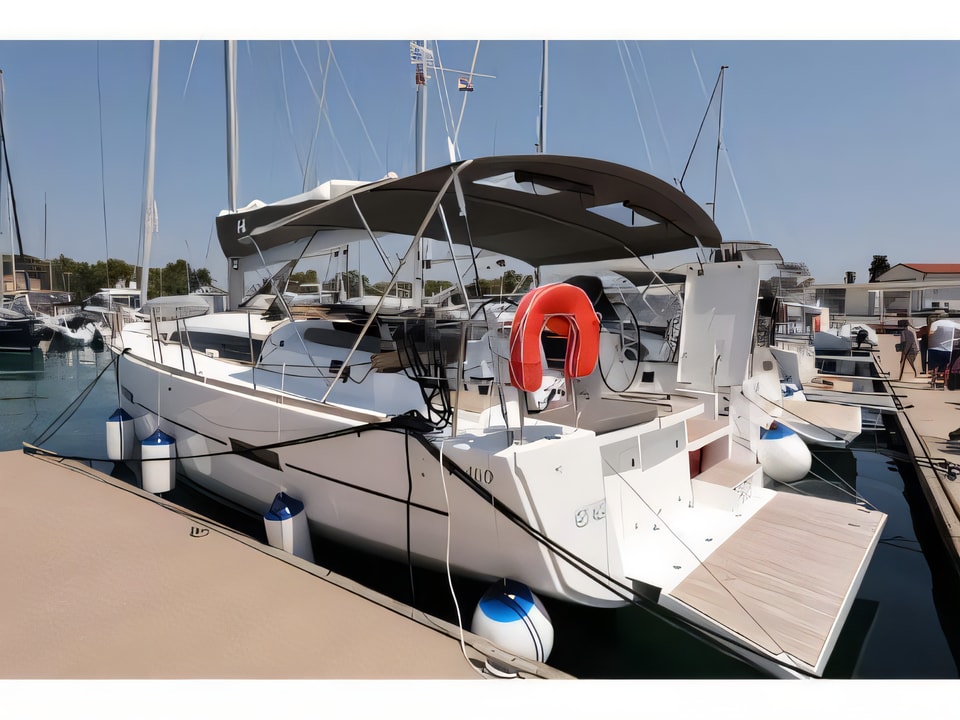 Exterior overview of Dufour 460 sail boat for charter from Zadar Marina Borik in the Zadar sailing area Croatia
