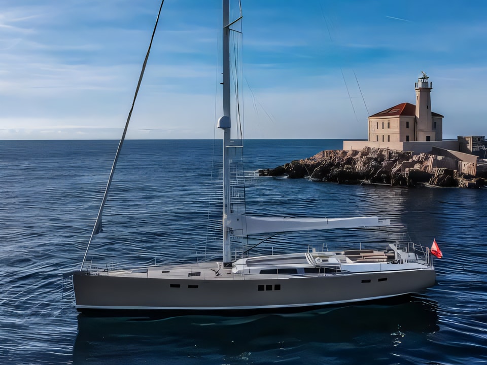 Exterior overview of Hanse 630 sail boat for charter from Rogoznica Marina Frapa in the Sibenik sailing area Croatia