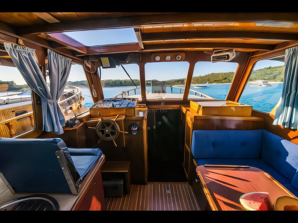 Interior of Model Tiho motor boat with 2 cabins Croatia yacht charter