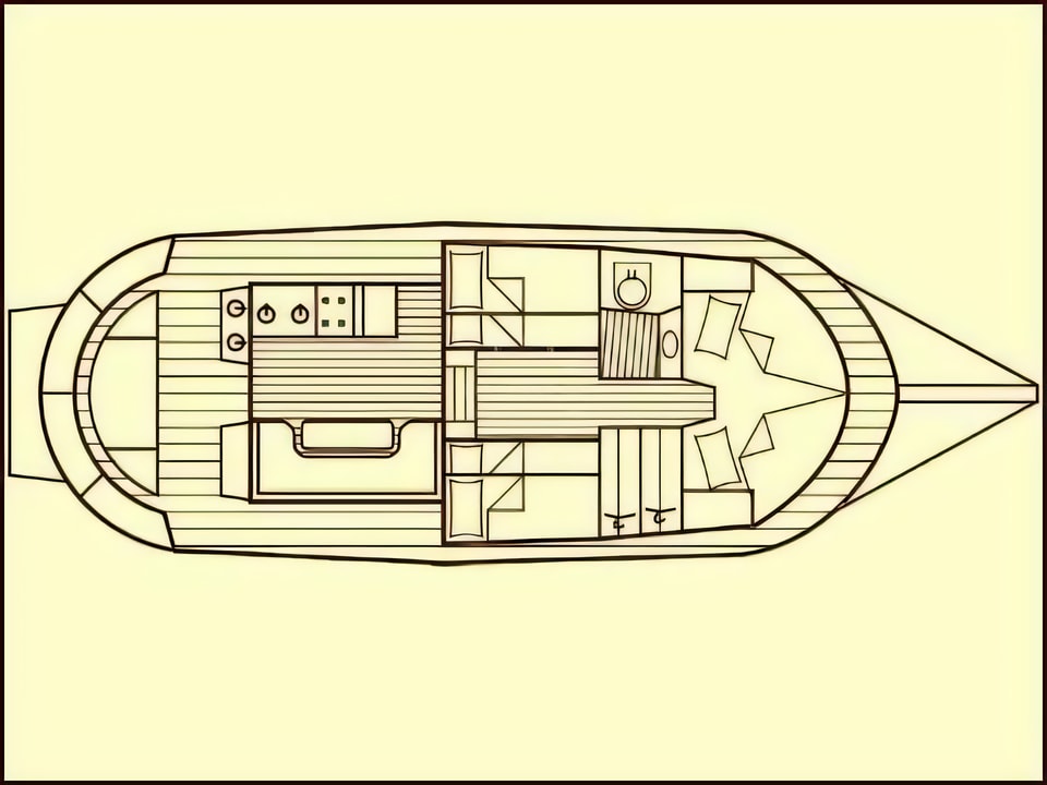 Layout of Model Tiho motor boat with 2 cabins Croatia yacht charter