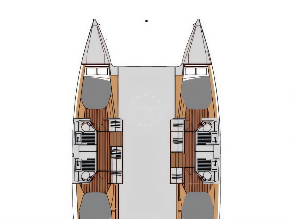 Layout of Astrea 42 catamaran with 6 cabins Croatia yacht charter