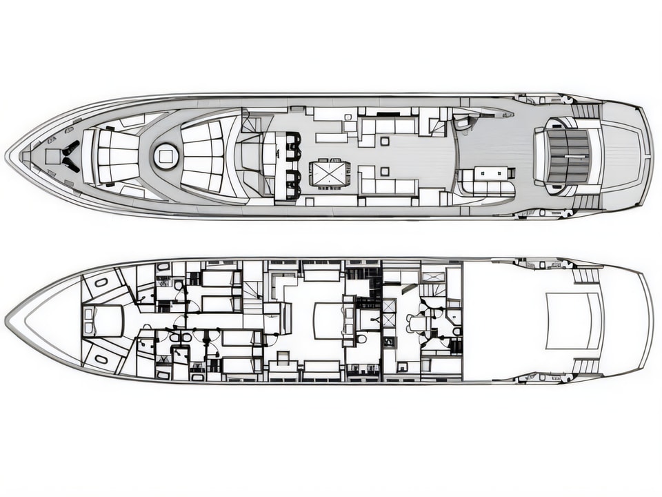Layout of Predator 108 motoryacht with 4 cabins Croatia yacht charter