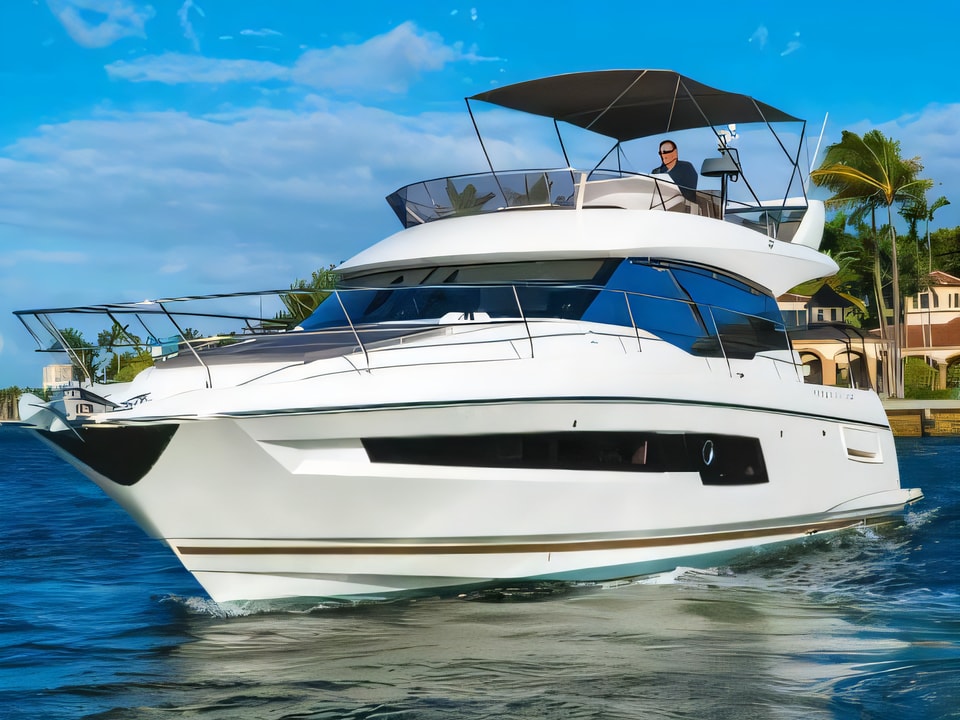 Exterior overview of Prestige 460 motoryacht for charter from Zadar Marina Borik in the Zadar sailing area Croatia