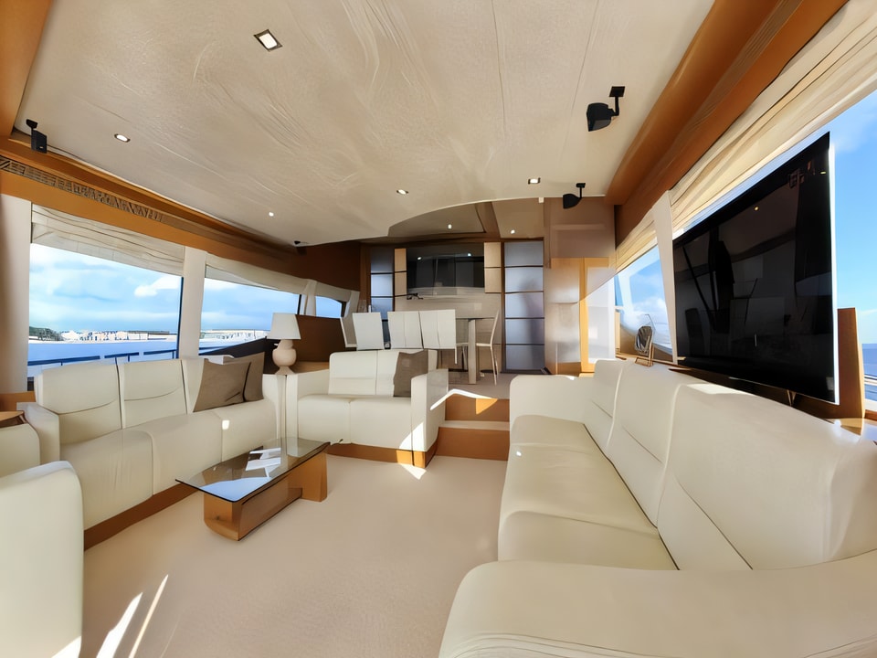 Interior of Ferretti 780 motoryacht with 4 cabins Croatia yacht charter