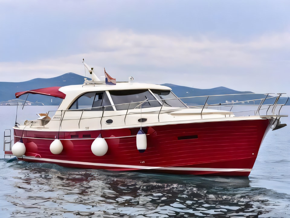 Exterior overview of Adriana 44 motor boat for charter from Zadar Marina Zadar in the Zadar sailing area Croatia