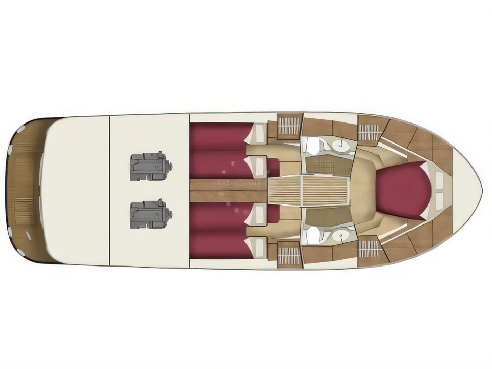 Layout of Adriana 44 motor boat with 3 cabins Croatia yacht charter