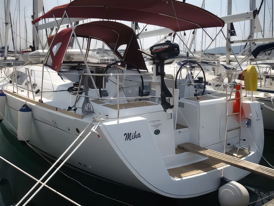 Exterior overview of Oceanis 46 sail boat for charter from Biograd Kornati in the Zadar sailing area Croatia