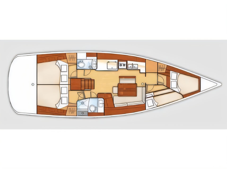 Layout of Oceanis 46 sail boat with 4 cabins Croatia yacht charter