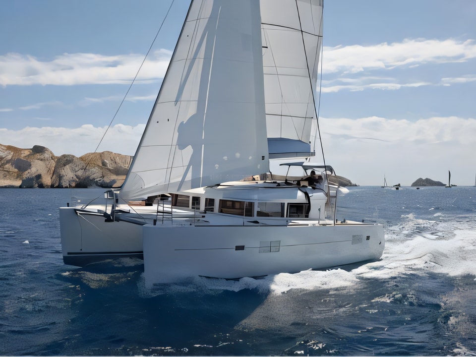 Exterior overview of Lagoon 400 catamaran for charter from Biograd Sangulin in the Zadar sailing area Croatia