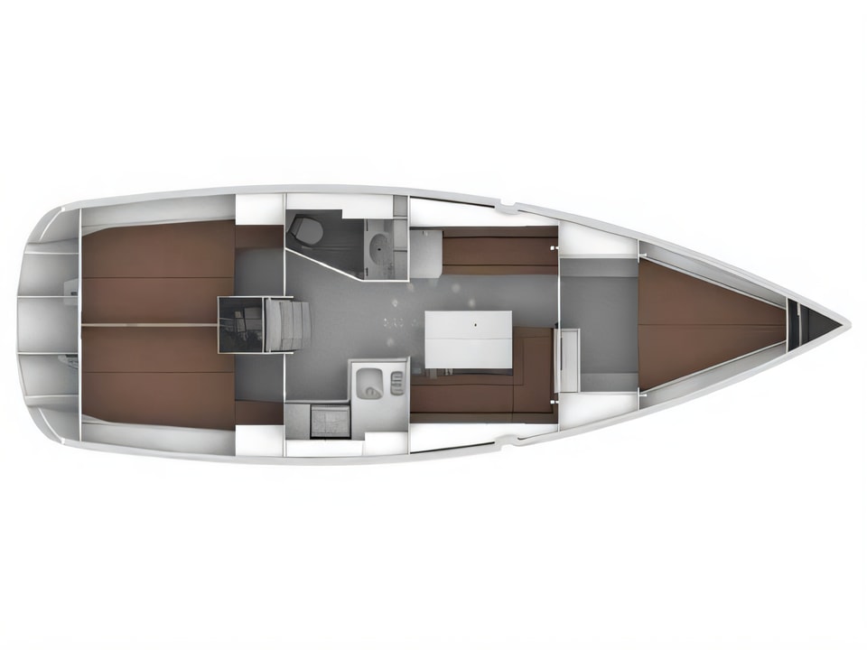 Layout of Bavaria Cruiser 36 sail boat with 3 cabins Croatia yacht charter