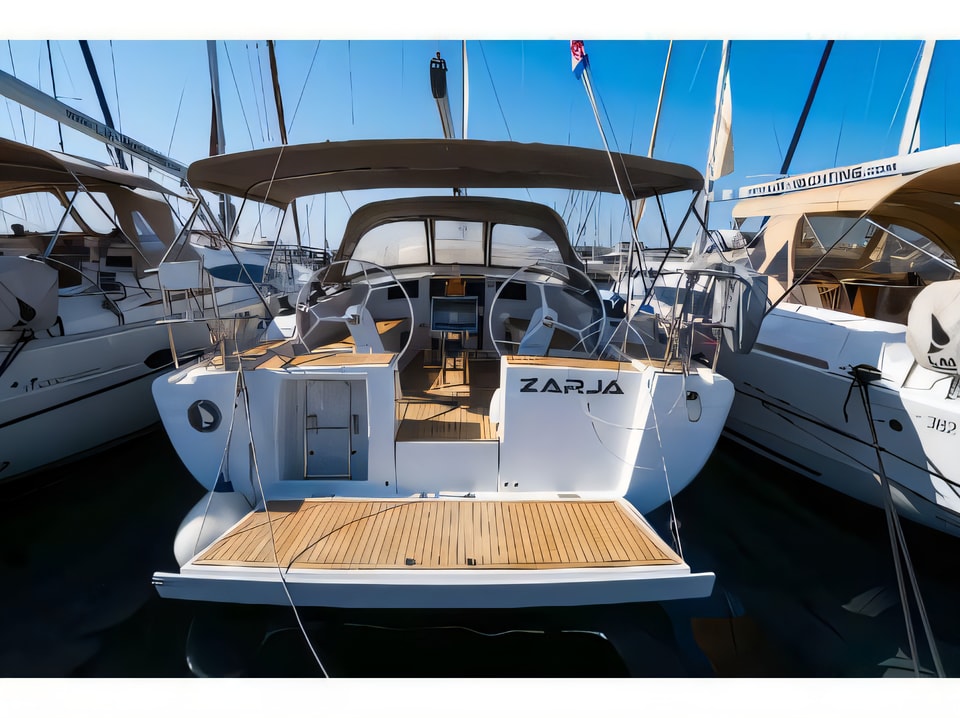 Exterior overview of Hanse 385 sail boat for charter from Biograd Marina Kornati in the Kornati sailing area Croatia