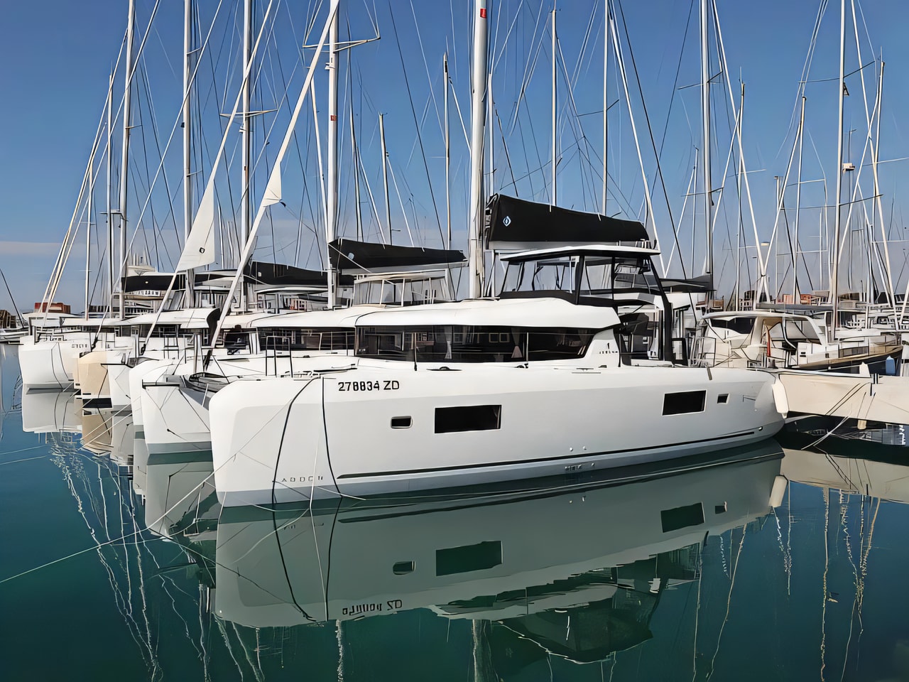 Exterior overview of Lagoon 42 catamaran for charter from Sukosan Marina Dalmacija in the Zadar sailing area Croatia