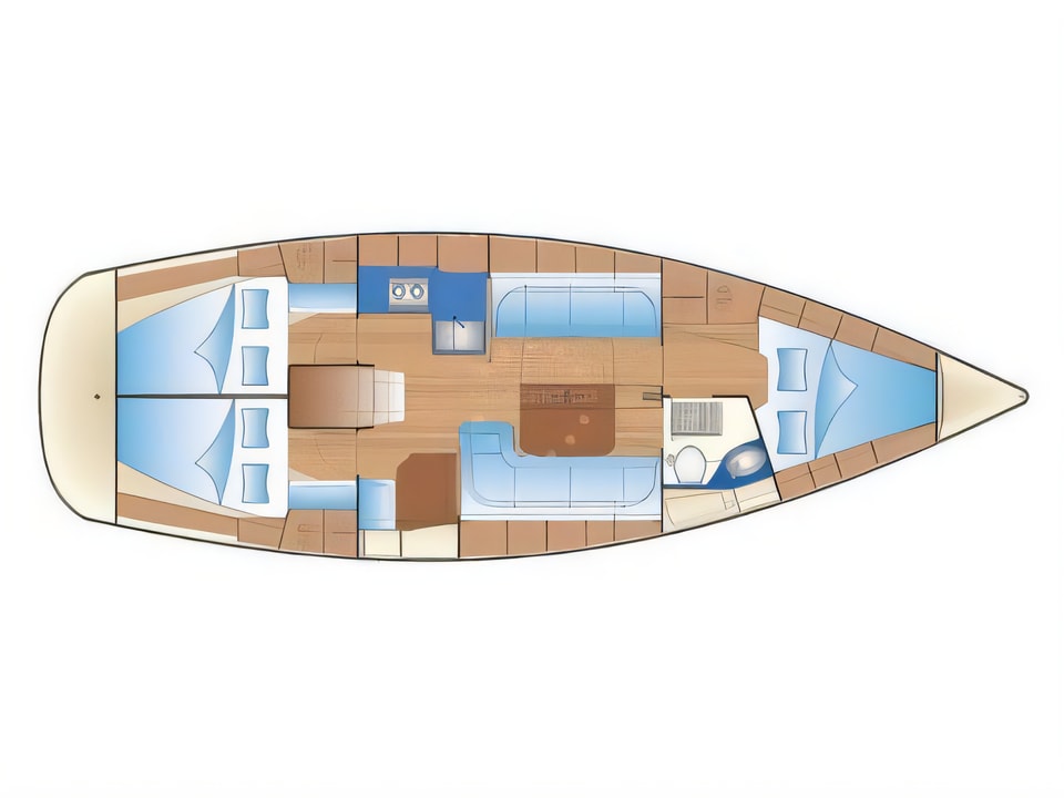 Layout of Bavaria 38 cruiser sail boat with 3 cabins Croatia yacht charter