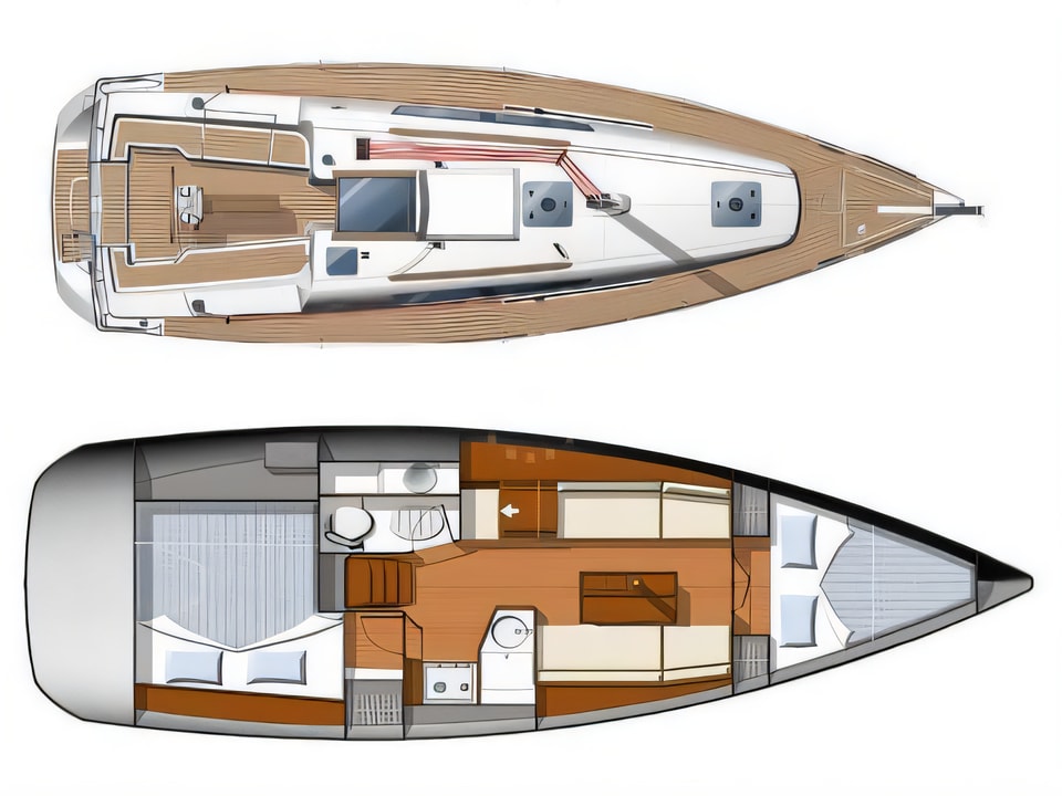 Layout of Sun Odyssey 33i sail boat with 2 cabins Croatia yacht charter