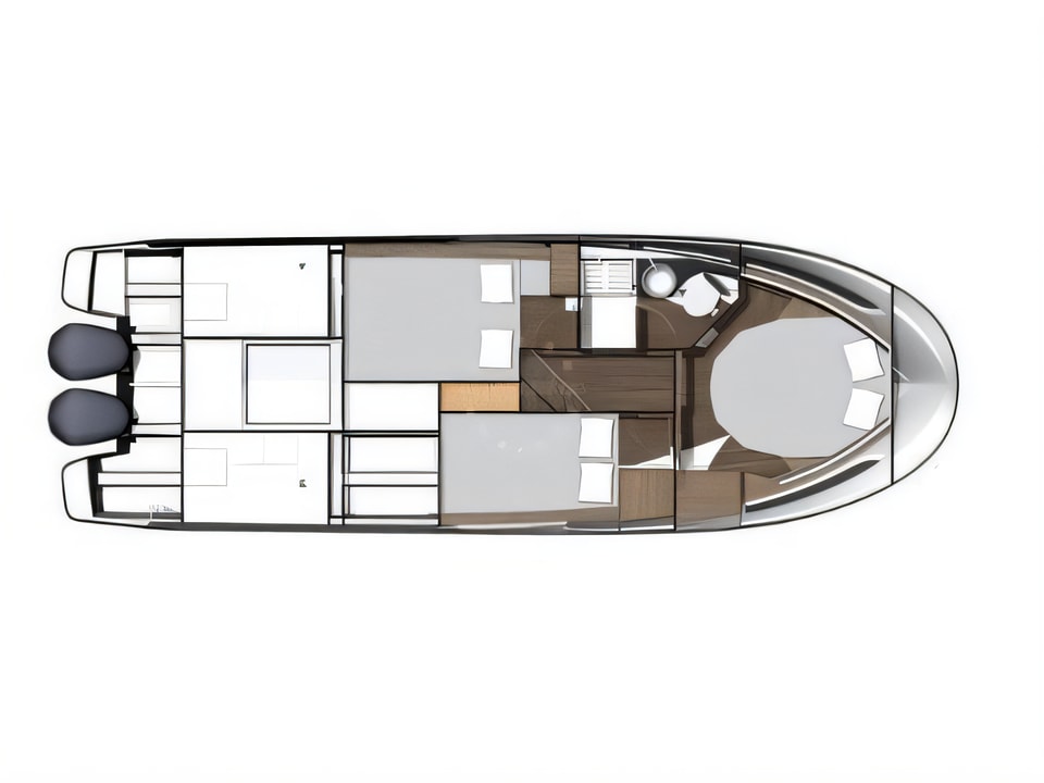 Layout of Jeanneau Merry Fisher 1095 motor boat with 3 cabins Croatia yacht charter